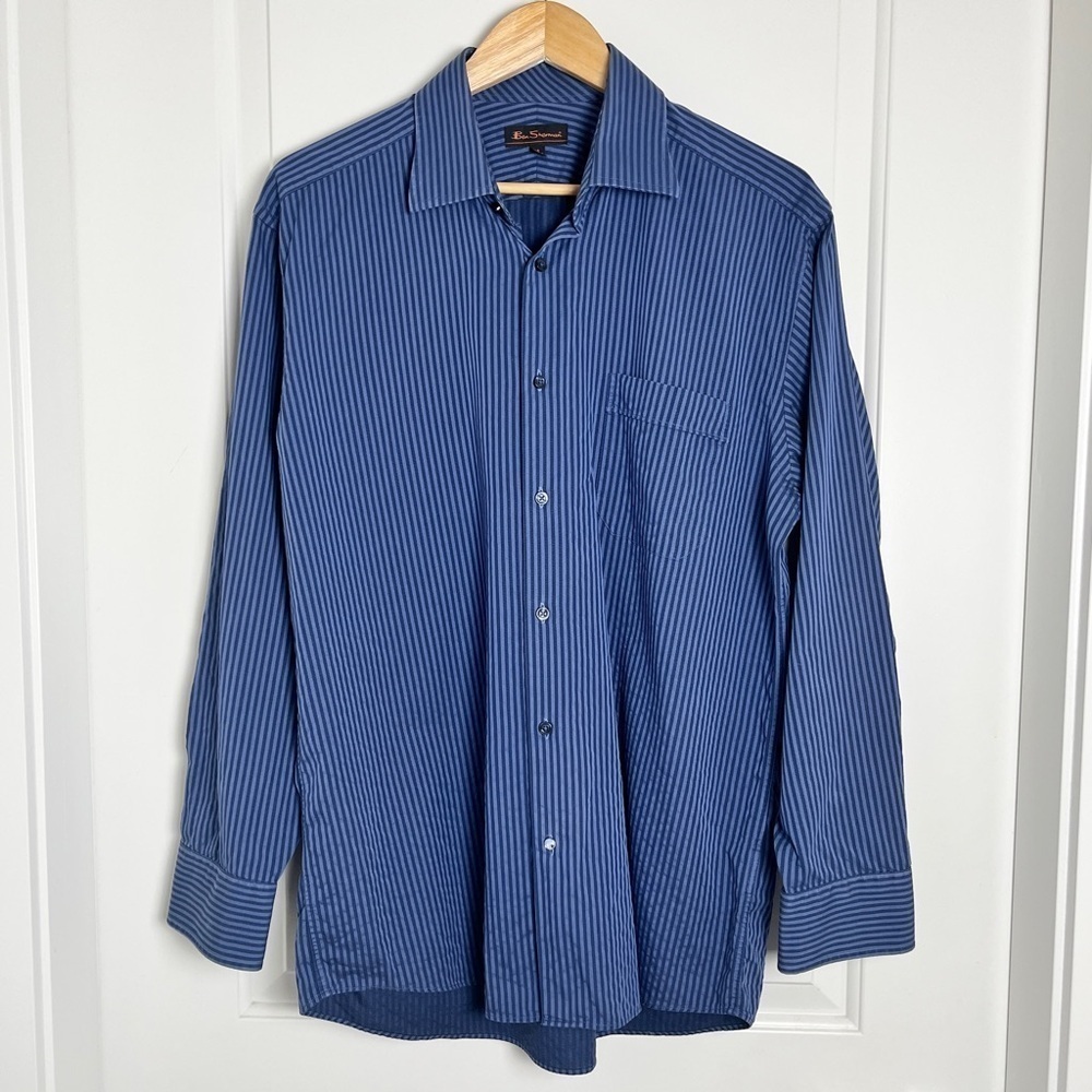 Ben Sherman Blue Striped Button-Up Shirt - Classic British Style, Size Large